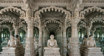 Obraz premium Intricately Carved Marble Statues in a Serene Temple Setting