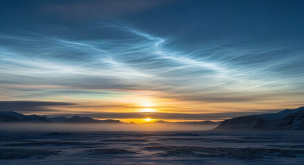 Fototapeta premium Northern Lights Over Snow-Covered Mountain Range at Sunrise