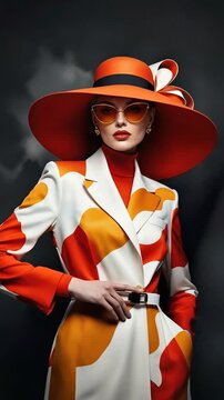 AI generated fashion model animation on colorful background, 3d, futuristic, stylized, creative, vibrant