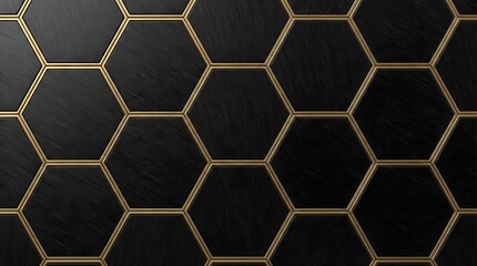 Obraz premium Futuristic Black Metal Hexagon Wall Texture with Gold Lines