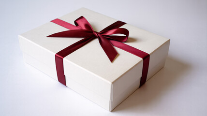 Elegant white gift box with luxurious red ribbon bow