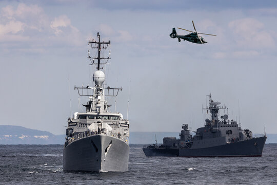 A group of patrol warships accompanied by a helicopter are carrying out a peacekeeping mission in the Black Sea.