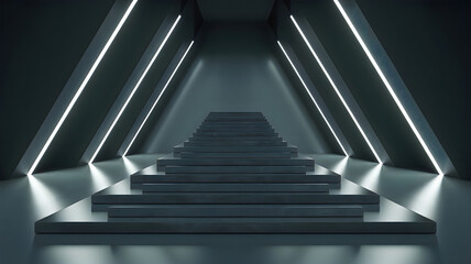 Abstract tunnel with white neon lights