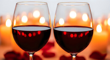 Wine glasses with romantic candle light