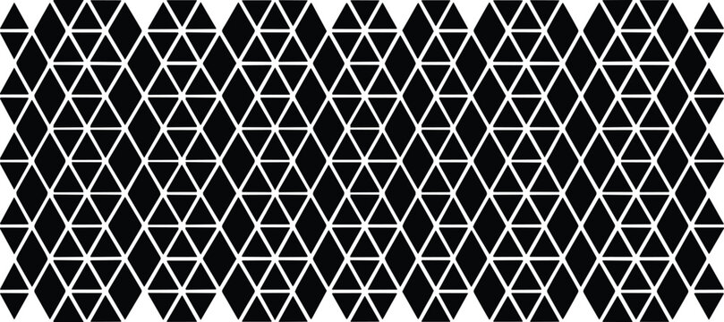 Striking minimalist black and white geometric pattern featuring an intricate seamless tessellation of alternating triangles and diamonds, ideal for contemporary wallpaper or digital backgrounds.