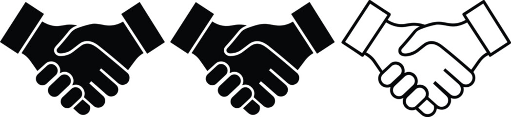 Obraz premium Handshake icons symbolizing agreement partnership trust teamwork collaboration, business deal concept, monochrome vector illustration isolated on white background, design, icon