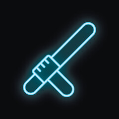 Fototapeta premium Blue neon sign of a police baton striking on black background