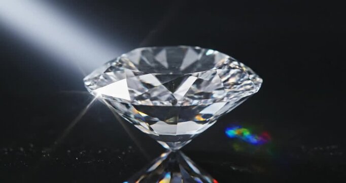 Sparkling diamond reflecting light, showcasing brilliance and clarity against a dark backdrop