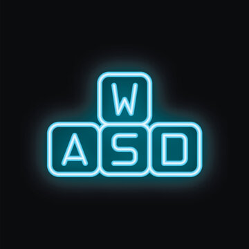 Blue neon wasd keys glowing on a black background, perfect for gaming, esports, and technology themes