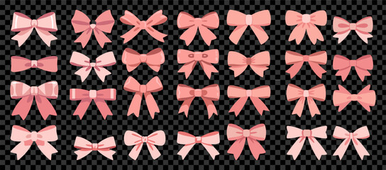 Pink Ribbon Bow Set Cute Decorative Gift Wrap Vector Collection