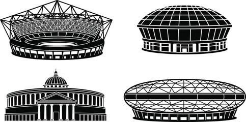 Stadium vector icon set, modern arena silhouettes, sports architecture buildings isolated on white background, illustration design for branding web print © Rekha