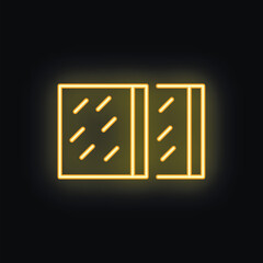 Neon yellow chocolate bar icon glowing on a black background, perfect for concepts related to sweets, snacks, or confectionery