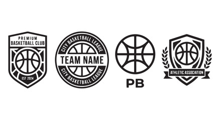 Professional Basketball Team Logo and Shield Emblem Set. © Azizur