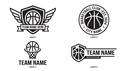 Professional Basketball Team Logo and Shield Emblem Set. © Azizur