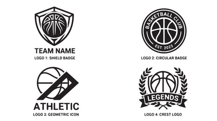 Professional Basketball Team Logo and Shield Emblem Set. © Azizur