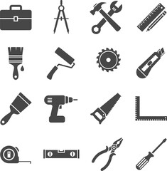 Fototapeta premium Set of black and white tools icons flat vector illustration isolated on gray background