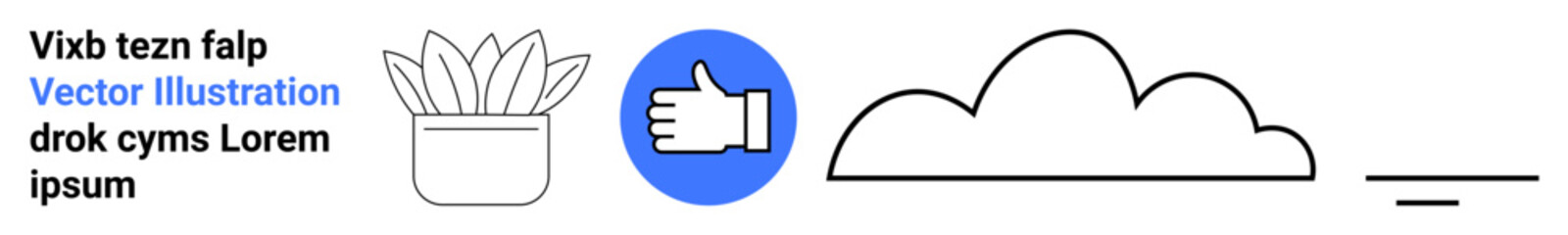 Obraz premium Digital design, branding, web design, graphic templates, creativity, visual communication. Minimalistic plant, thumbs-up icon cloud underlined text. Branding and digital design concept