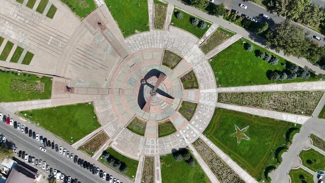 Bishkek, Kyrgyzstan October,17,2025: The Victory Square monument with the Eternal Flame stands proudly