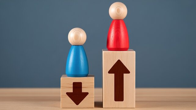 Business Competition Concept with Up and Down Arrows and Peg Dolls