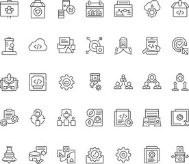 Cloud computing and web hosting linear symbol collection.