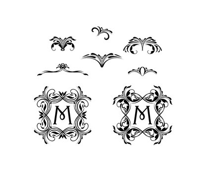 Black classic floral frames and headers collection. Part 