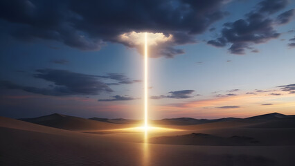 Obraz premium Spiritual awakening a mystical light beam piercing the heavenly sky at dusk