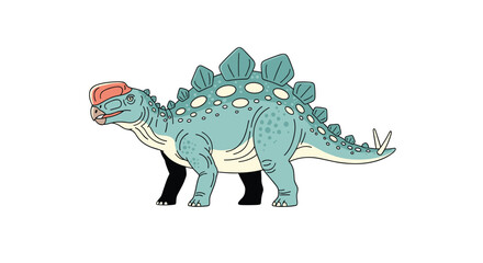 Fototapeta premium Whimsical illustration of a friendly Stegosaurid dinosaur with blue-green skin and a slightly cartoonish, detailed appearance.