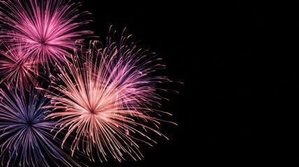 Fototapeta premium Dramatic Fireworks Display Against Black Backdrop, Perfect for Celebrations and Event Marketing Materials