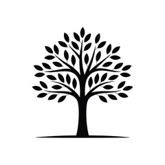 Fototapeta premium Simple black silhouette of a leafy tree on a white background