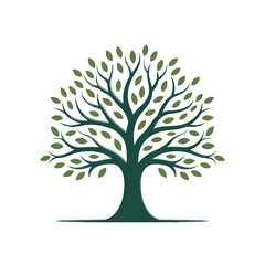 Fototapeta premium A stylized dark green tree with dense foliage and a simple trunk