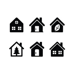 Fototapeta premium Simple black and white icons depicting various styles of houses