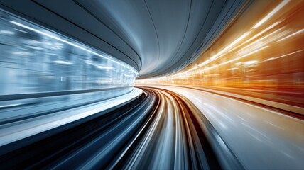 Fototapeta premium Abstract motion blur of light trails in a tunnel, representing speed, technology, and innovation