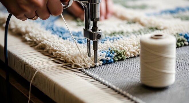 Expert Hand Tufting Rug Making: DIY Home Decor Craft, Creating Fluffy Shag Carpet with Punch Needle Machine & Yarn.