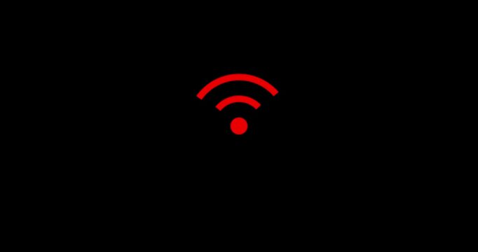 Wifi icon animation on black background. Wifi icon symbolizing internet access. Glowing neon wifi error stoke icon concept