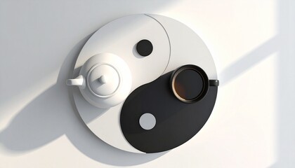 Artistic Yin-Yang Composition with Teapot and Cup

