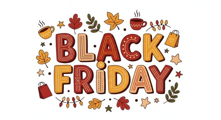 Fototapeta premium Black friday sale event graphic with autumnal decorations and shopping bags