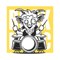 Complete professional drum kit vector logo with bass drum, toms and cymbals in percussive arrangement