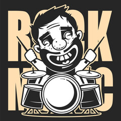 Complete professional drum kit vector logo with bass drum, toms and cymbals in percussive arrangement