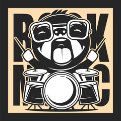 Complete professional drum kit vector logo with bass drum, toms and cymbals in percussive arrangement