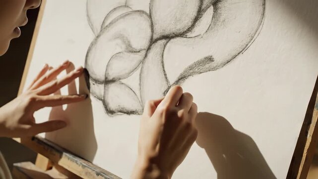 Artist Drawing on Canvas - A Creative Process in Studio.