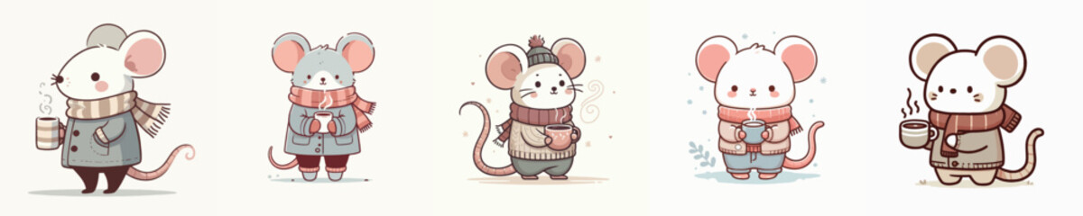 vector of rat drinking winter coffee