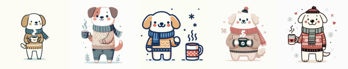 dog vector drinking winter coffee
