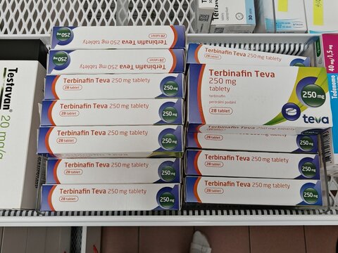 Prague,Czech Republic-23.01.2026: Terbinafin Teva containing terbinafine is an antifungal medicine used for treatment of dermatophyte infections

