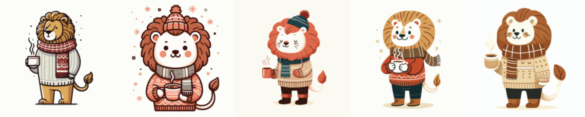 lion vector drinking winter coffee