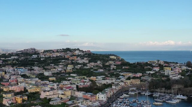 Procida,Italy, characteristic houses of Procida with tourists and inhabitants - Italy