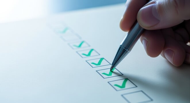 Completing Checklist with Pen: Business Task Management and Project Planning for Efficiency and Compliance