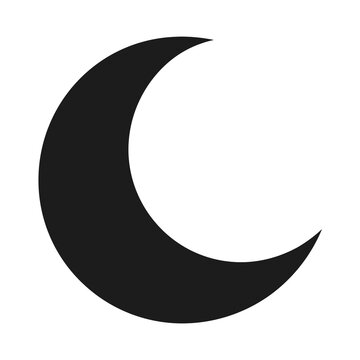 A black crescent moon on a white background