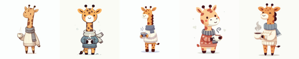 giraffe vector drinking winter coffee