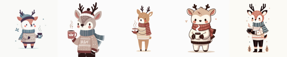 deer vector drinking winter coffee