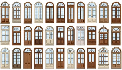 Obraz premium Large collection of window and door styles, featuring arched and rectangular designs, tailored for architectural planning and design.